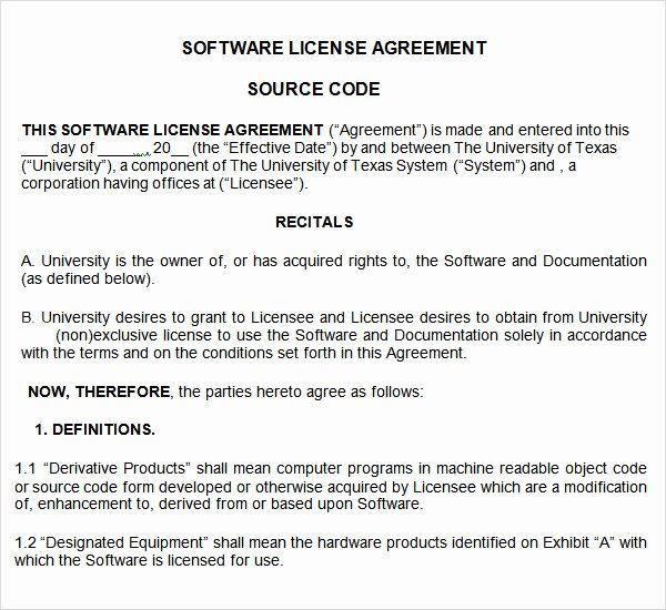 Software Licensing Agreement Template Lovely 8 Sample Useful software License Agreement Templates