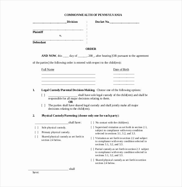 Sole Custody Agreement Template Awesome 10 Custody Agreement Templates – Free Sample Example