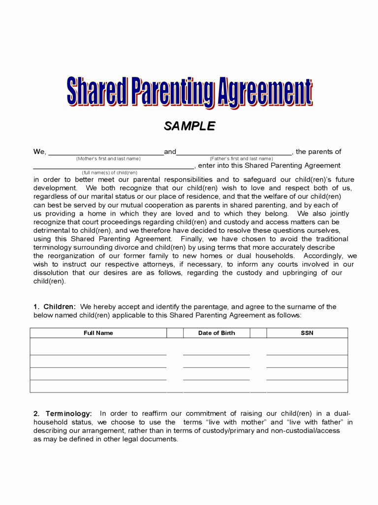 Sole Custody Agreement Template Stcharleschill Template