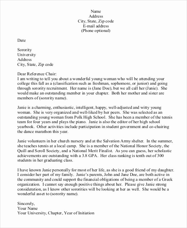 Sorority Recommendation Letter Template Beautiful sorority Re Mendation Letter Sample