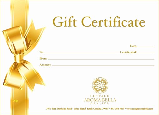 Spa Gift Certificate Template Awesome Massage Gift Certificate Template New Cottage Aroma Bella