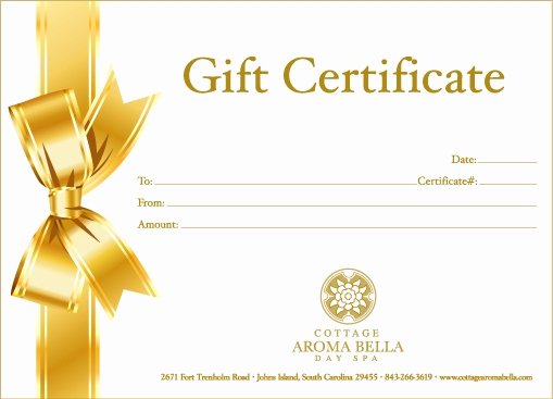 Spa Gift Certificate Template Best Of Cottage Aroma Bella Day Spa Gift Certificate