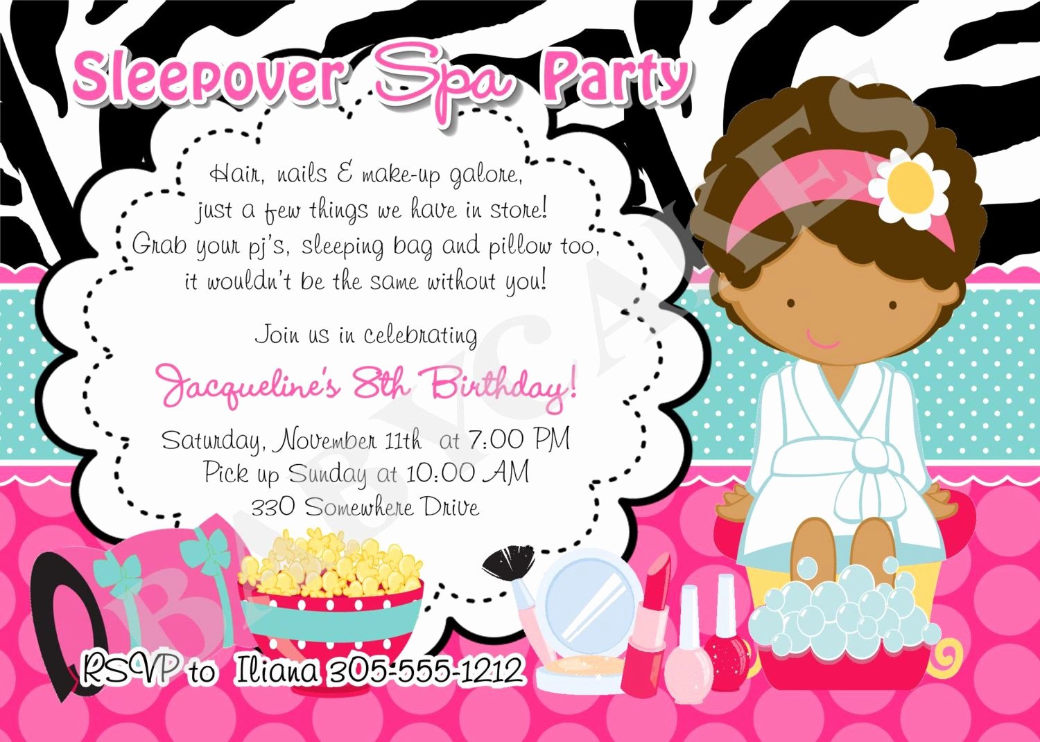 Spa Party Invitation Template Beautiful Spa Sleepover Birthday Invitation Invite Sleepover Spa