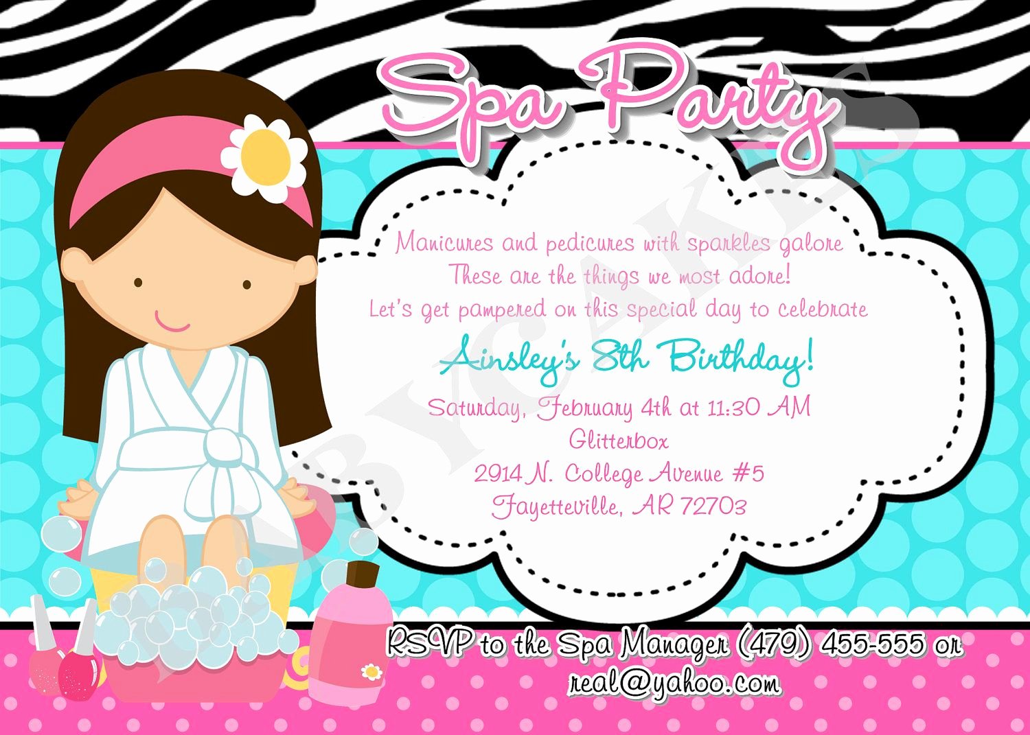 Spa Party Invitation Template Fresh Spa Party Invitation Birthday Diy Print Your Own