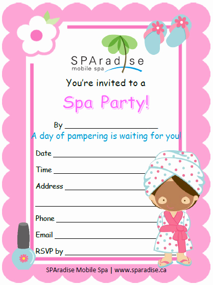 Spa Party Invite Template Elegant Spa Party Invitations Sparadise Mobile Spa Inc