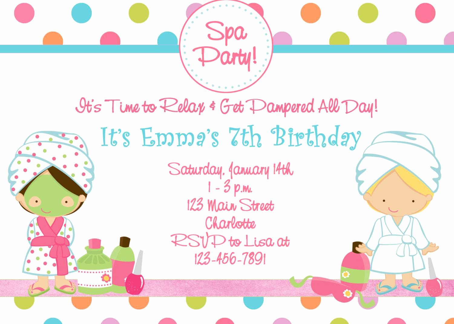Spa Party Invite Template Unique Spa Birthday Party Invitations