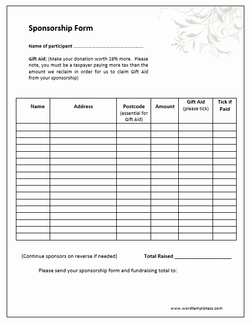 Sponsorship form Template Word Awesome Sponsorship form Template