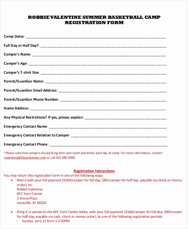 Sports Registration forms Template Elegant Example Free Sports Registration form Template