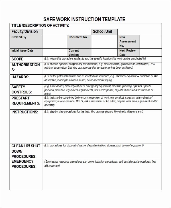 Standard Work Template Excel Awesome 9 Work Instruction Templates Free Sample Example