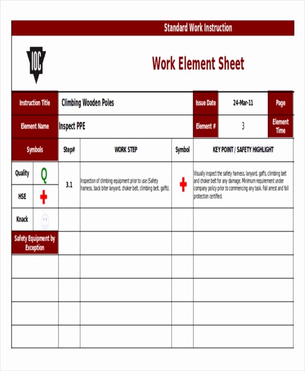 Standard Work Template Excel Elegant 10 Instruction Templates Free Sample Example format