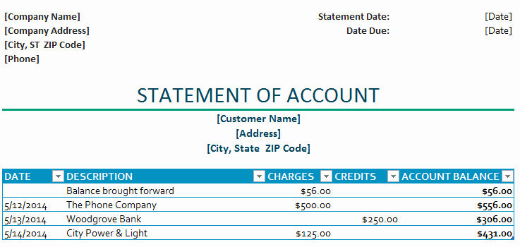 Statement Of Account Template Lovely Statement Of Account Template