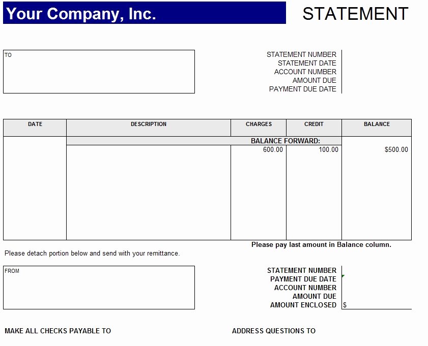 Statement Of Account Template Unique Account Statement format Template Sample