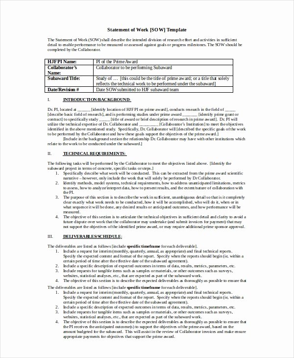 Statement Of Work Template New Statement Of Work Template 13 Free Pdf Word Excel