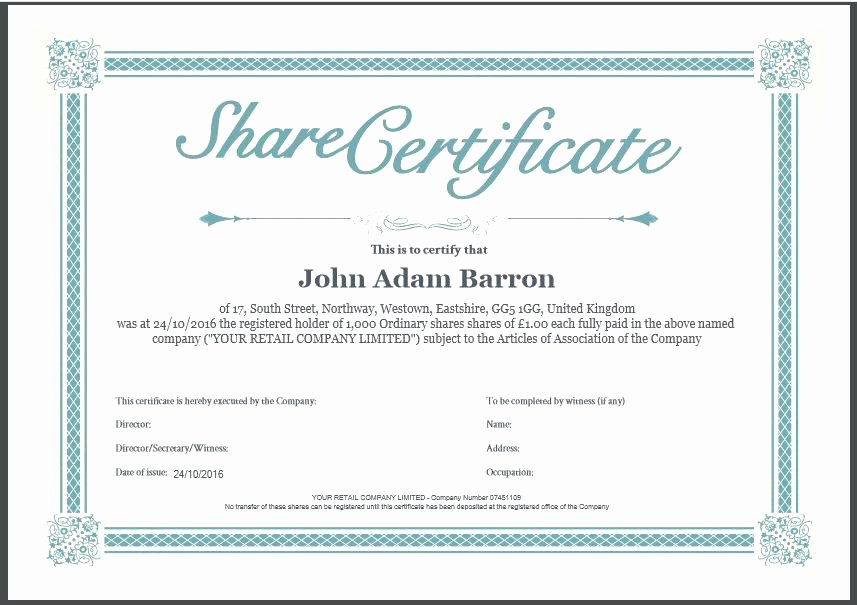 Stock Certificate Template Word Lovely Free Pany Certificate Template Limited