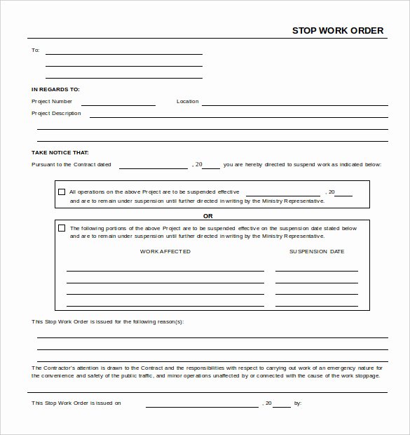 Stop Work order Template New Work order Template 23 Free Word Excel Pdf Document