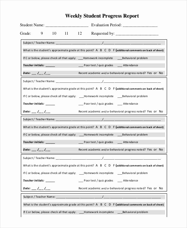 Student Progress Report Template Best Of 32 Free Weekly Report Templates