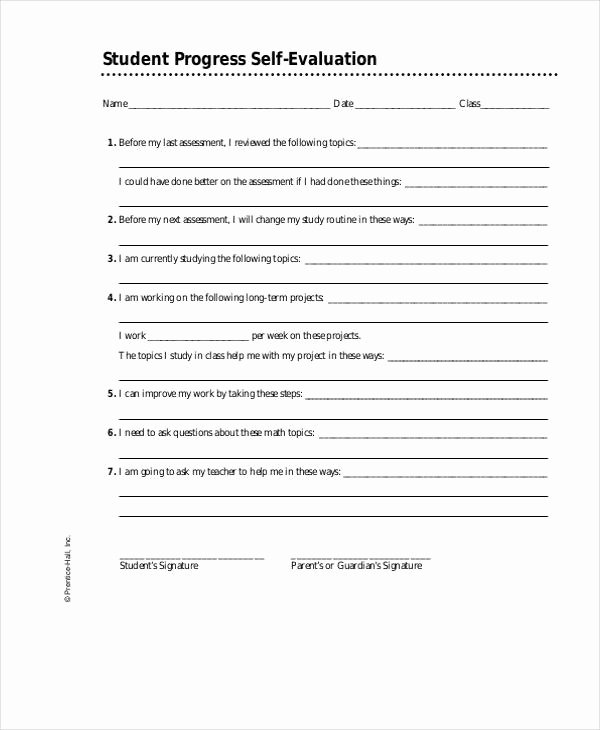 Student Self assessment Template Awesome 21 Sample Self Evaluation forms