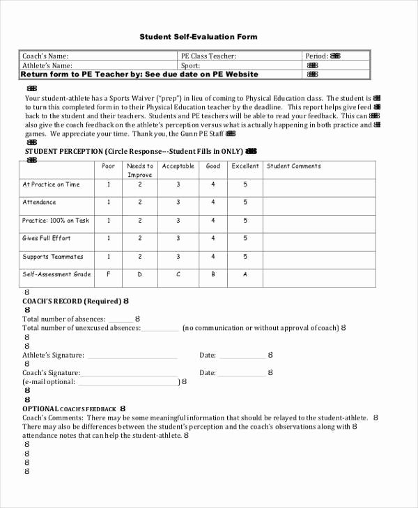 Student Self assessment Template Awesome 8 Self Evaluation Sample forms Free Sample Example