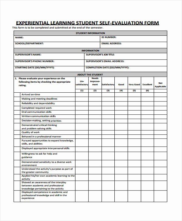 Student Self assessment Template Best Of Student Evaluation form In Pdf
