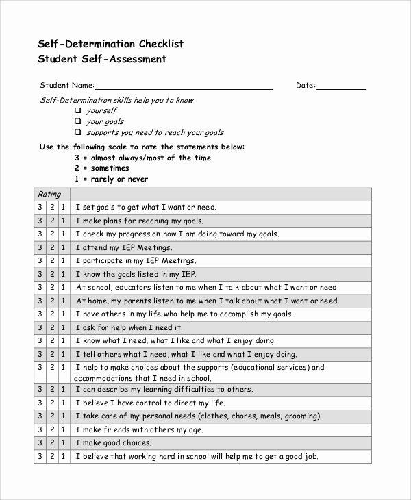 Student Self assessment Template Luxury 7 Student Self assessment Samples