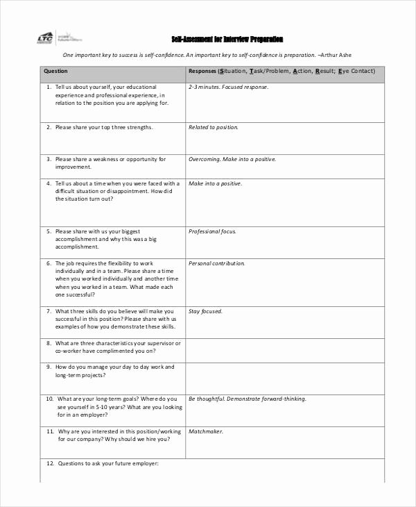 Student Self assessment Template Unique 24 Sample Interview assessment form