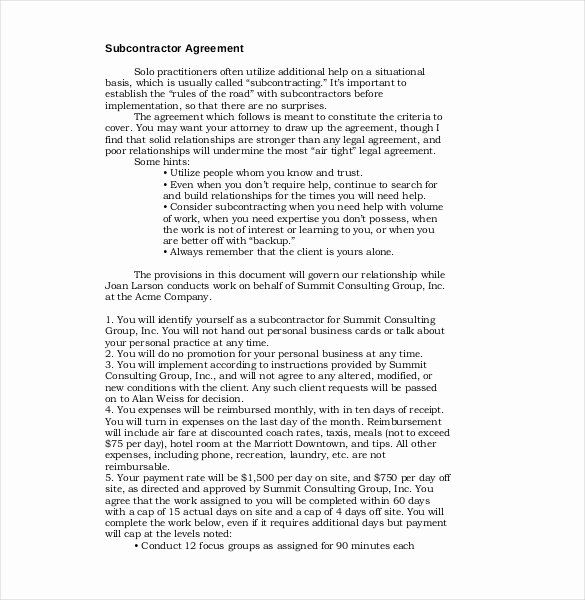 Subcontractor Agreement Template Free Elegant 13 Subcontractor Agreement Templates – Word Pdf Pages