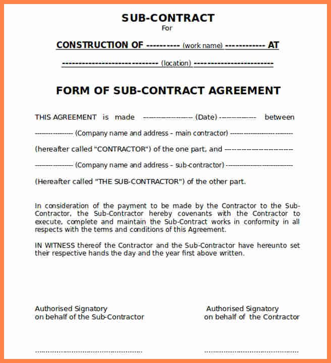 Subcontractor Contract Template Free Awesome 9 Construction Subcontractor Agreement Template