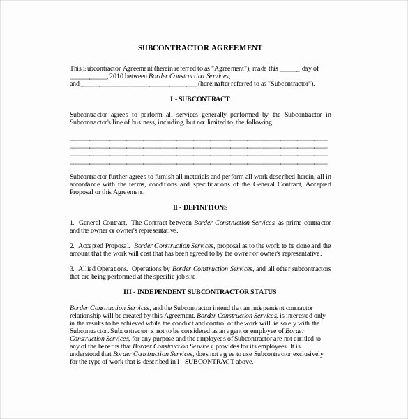 Subcontractor Contract Template Free Beautiful 17 Subcontractor Agreement Templates Word Pdf Pages