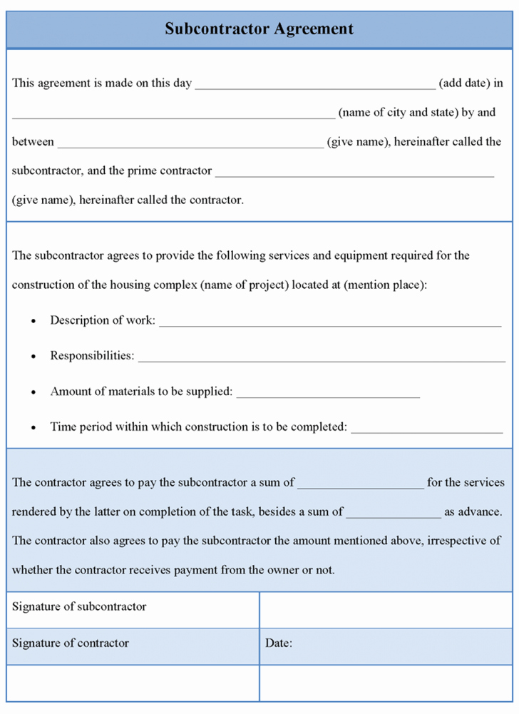 Subcontractor Contract Template Free Luxury Agreement Subcontractor Agreement Template