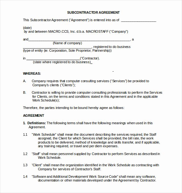 Subcontractor Contract Template Free New 8 Non Pete Agreement Templates Doc Pdf