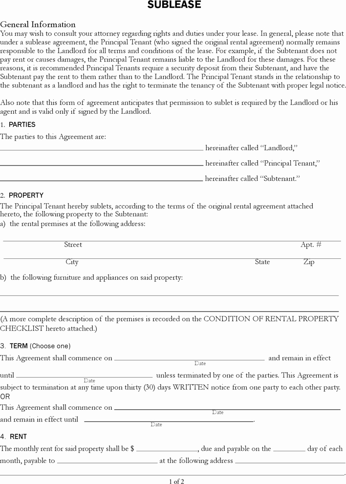 Sublease Agreement Template California Beautiful Free California Sublease Agreement Pdf 205kb