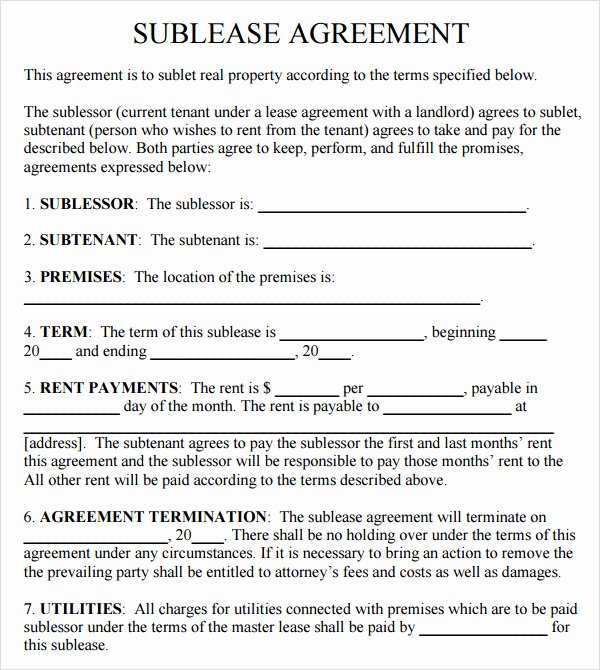 Sublease Agreement Template Free Best Of 23 Sample Free Sublease Agreement Templates to Download