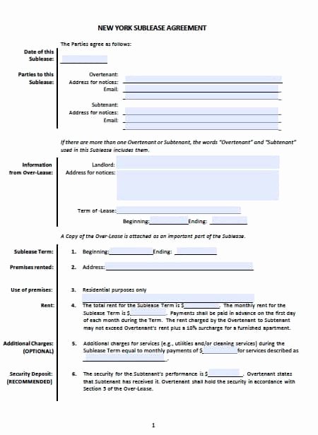 Sublease Agreement Template Free Elegant Free New York Sublease Agreement Templates – Pdf – Word