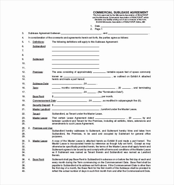 Sublease Agreement Template Free Elegant Sublease Agreement Template – 15 Free Word Pdf Document