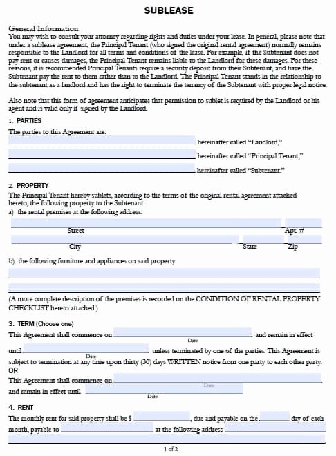 Sublease Agreement Template Free Luxury Free California Sublease Agreement form – Pdf Template