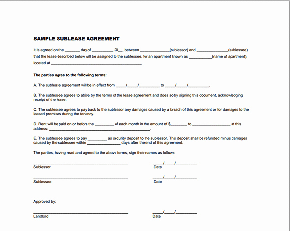 Sublease Agreement Template Free Luxury Sublease Agreement Template