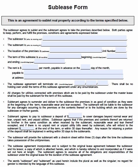 Sublease Agreement Template Word Fresh Sublease Agreement Template