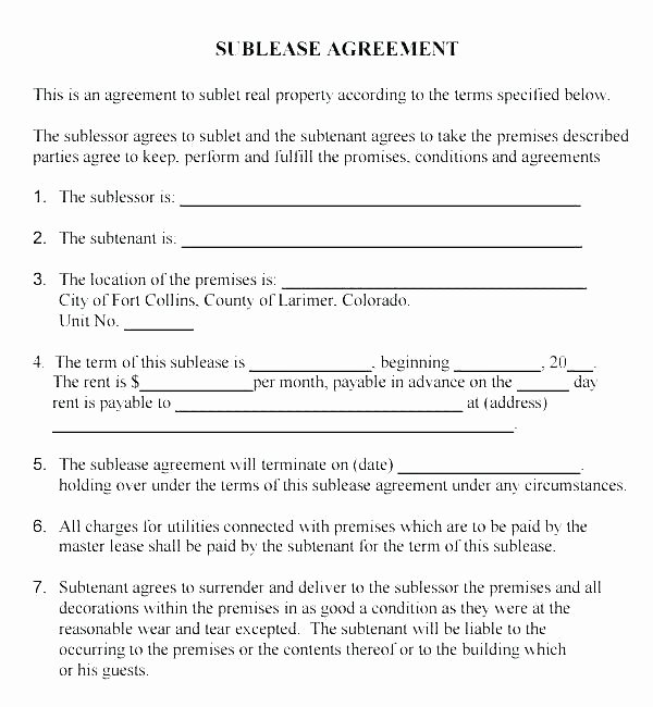 Sublease Agreement Template Word Lovely Free Residential Rental Agreement form Best Private