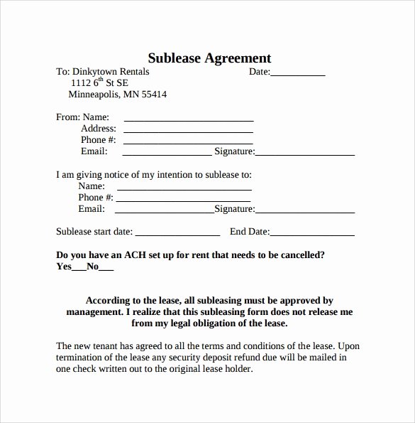 Subletting Lease Agreement Template Beautiful 23 Sample Free Sublease Agreement Templates to Download