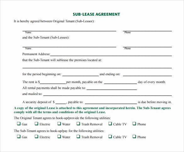 Subletting Lease Agreement Template Best Of 23 Sample Free Sublease Agreement Templates to Download