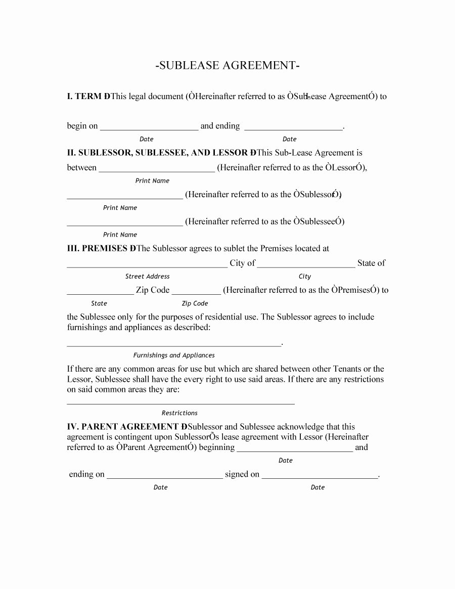 Subletting Lease Agreement Template Elegant 40 Professional Sublease Agreement Templates &amp; forms