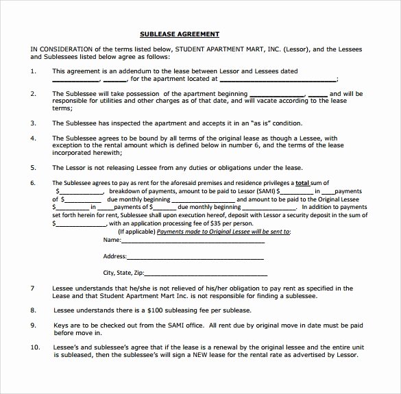 Subletting Lease Agreement Template Lovely 23 Sample Free Sublease Agreement Templates to Download