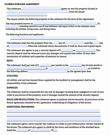 Subletting Lease Agreement Template Unique Free Florida Sublease Agreement – Pdf Template