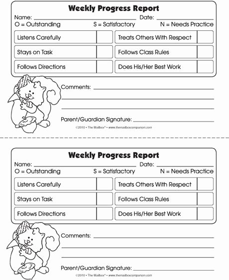 Substitute Teacher Report Template Fresh November Weekly Progress Report