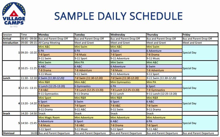 Summer Camp Schedules Template Best Of 15 Of Day Camp Schedule Template