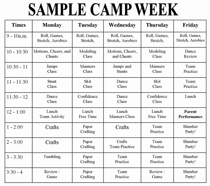 Summer Camp Schedules Template Luxury 47 Best Dance Camp 2015 Images On Pinterest