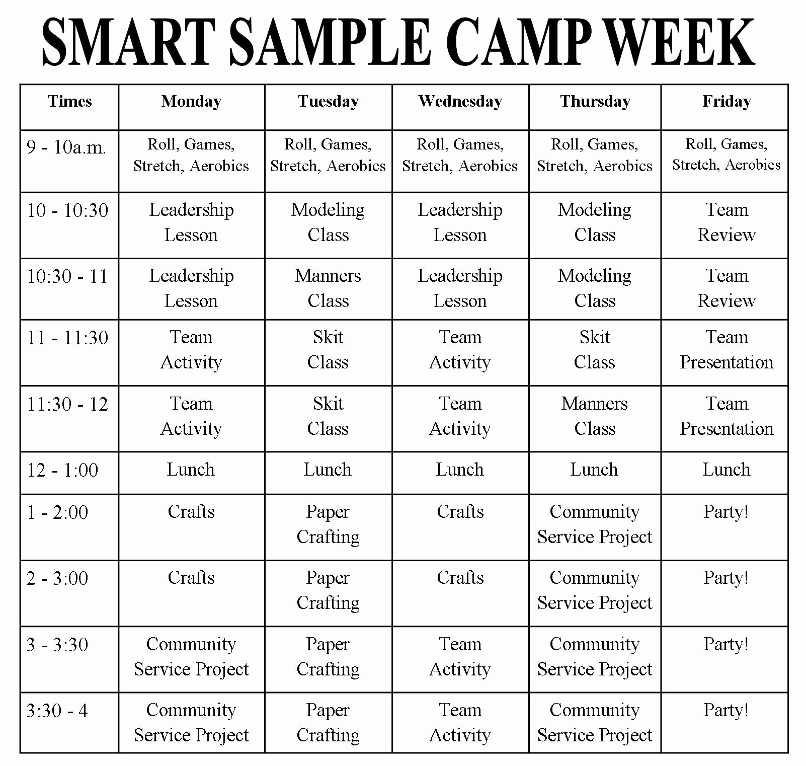 Summer Camp Schedules Template Unique 27 Of Summer Camp Activity Schedule Template