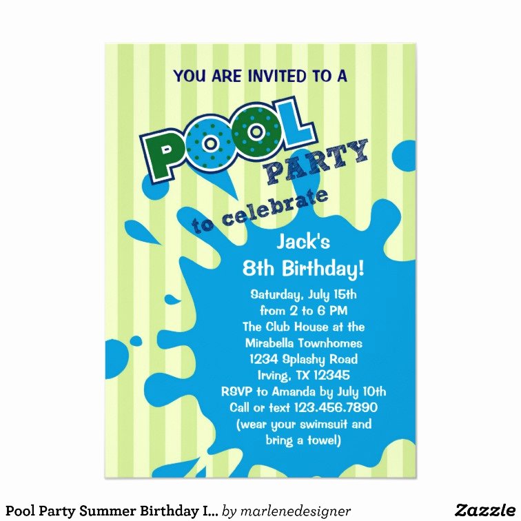 Summer Party Invitation Template New Pool Party Summer Birthday Invitation