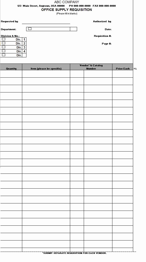 Supply order form Template Awesome Fice Supply Requisition form Template Sample