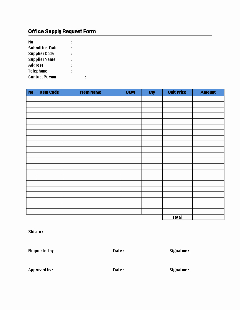 Supply order form Template Beautiful Free Fice Supply Request form Template